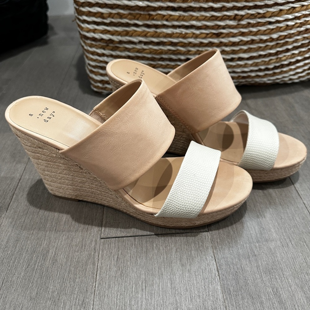A New Day Tan and White Espadrille Wedges